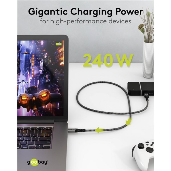 GOOBAY καλώδιο USB-C 74210, USB4, 240W, 40Gbps, 8K/60Hz, 0.50m, γκρι - GOOBAY