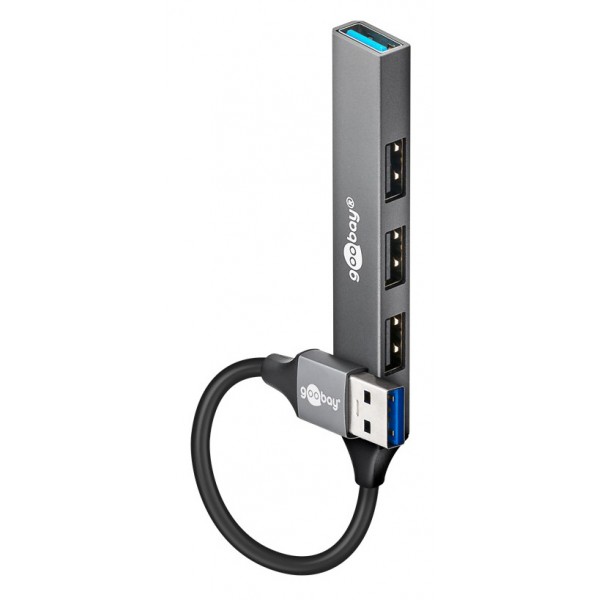 GOOBAY USB hub 74456, 4x θυρών, USB 3.2, 5Gbps, USB σύνδεση, γκρι - USB Hubs - Card Readers