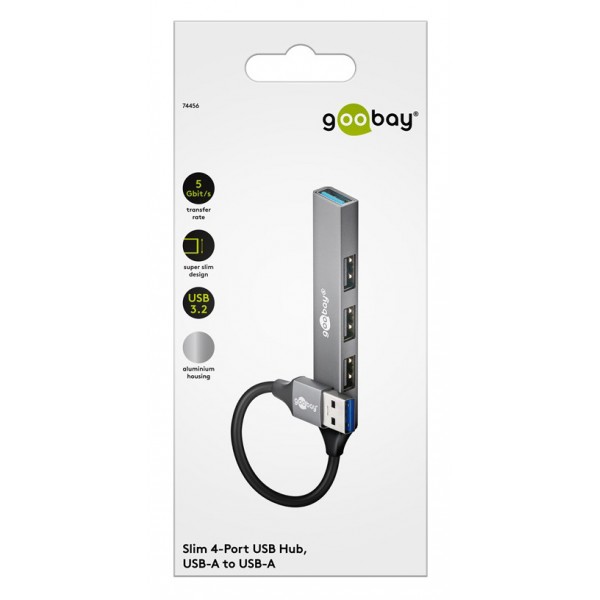 GOOBAY USB hub 74456, 4x θυρών, USB 3.2, 5Gbps, USB σύνδεση, γκρι