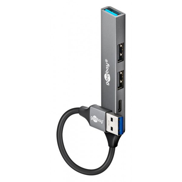 GOOBAY USB hub 74458, 4x θυρών, USB 3.2, 5Gbps, USB σύνδεση, γκρι - USB Hubs - Card Readers