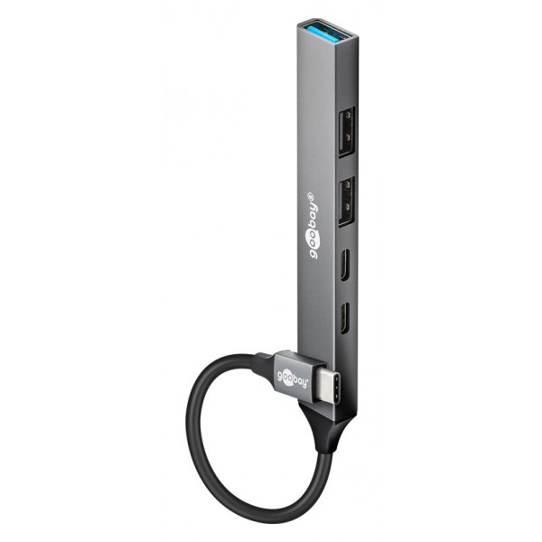 GOOBAY USB hub 74460, 5x θυρών, USB 3.2, 5Gbps, 100W, USB-C σύνδεση, γκρι - USB Hubs - Card Readers