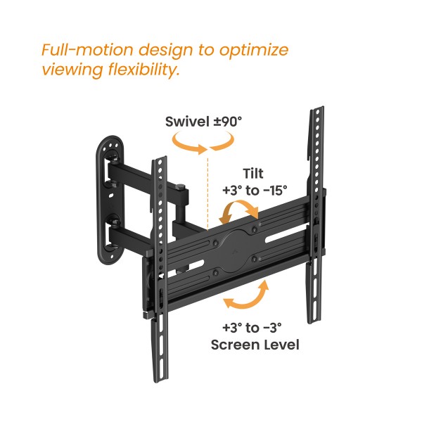 POWERTECH επιτοίχια βάση τηλεόρασης PT-1388, 32-65", έως 35kg, full motion