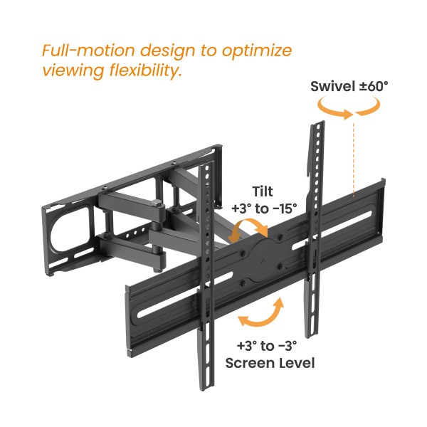 POWERTECH επιτοίχια βάση τηλεόρασης PT-1389, 37-80", έως 40kg, full motion