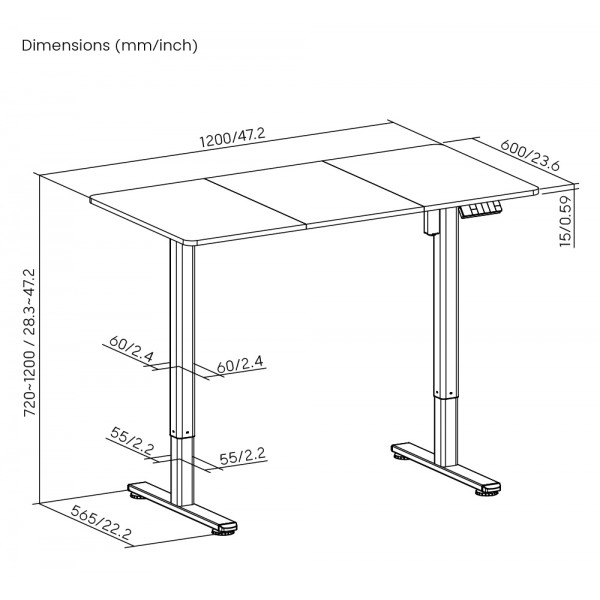 BRATECK ηλεκτρικό γραφείο S16-22R-B με ρυθμιζόμενο ύψος, 120x60x72~120cm, μαύρο/καφέ ξύλινο