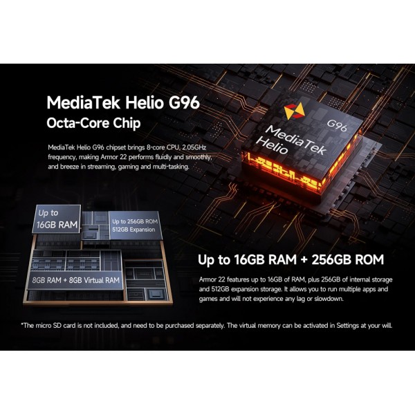 ULEFONE smartphone Armor 22, 6.58", 8/128GB, 6600mAh, IP68/IP69K, μαύρο