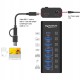 DELOCK USB hub 64326 με διακόπτες, 7x θυρών, 10Gbps, USB/USB-C σύνδεση, μαύρο