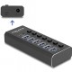 DELOCK USB hub 64326 με διακόπτες, 7x θυρών, 10Gbps, USB/USB-C σύνδεση, μαύρο