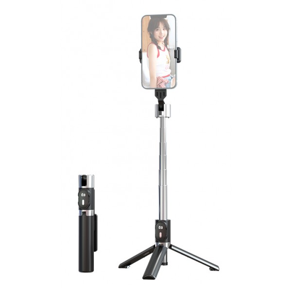 USAMS selfie stick ZB324 με τρίποδο, έως 110cm, Bluetooth, μαύρο - Αξεσουάρ κινητών