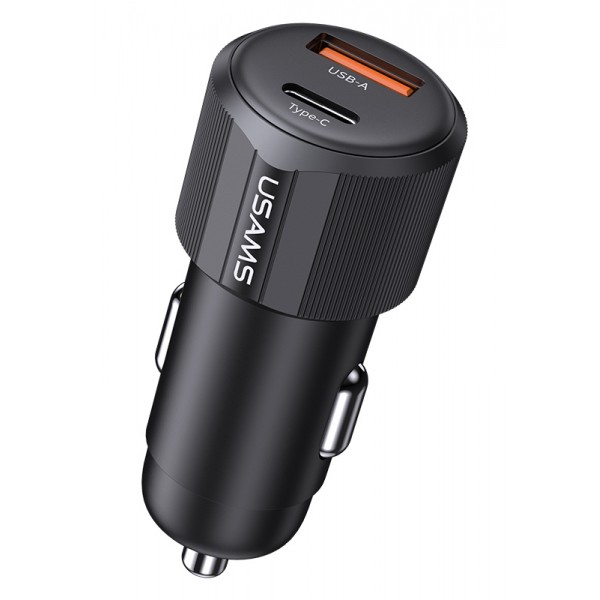 USAMS φορτιστής αυτοκινήτου CC283, USB & USB-C, 60W, μαύρος - Mobile