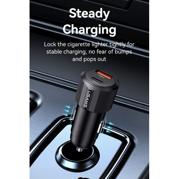 USAMS φορτιστής αυτοκινήτου CC283, USB & USB-C, 60W, μαύρος - Mobile