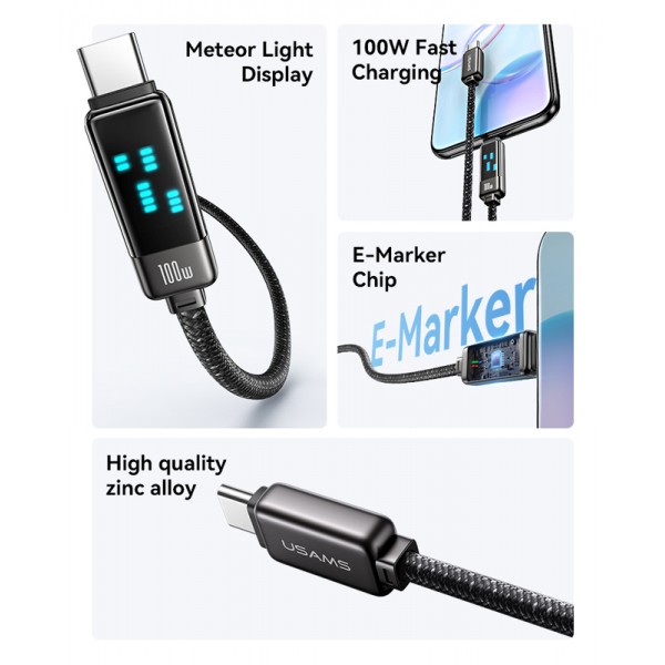 USAMS καλώδιο USB-C SJ744, 100W, 480Mbps, 1.2m, μαύρο - USB-C (Type-C)