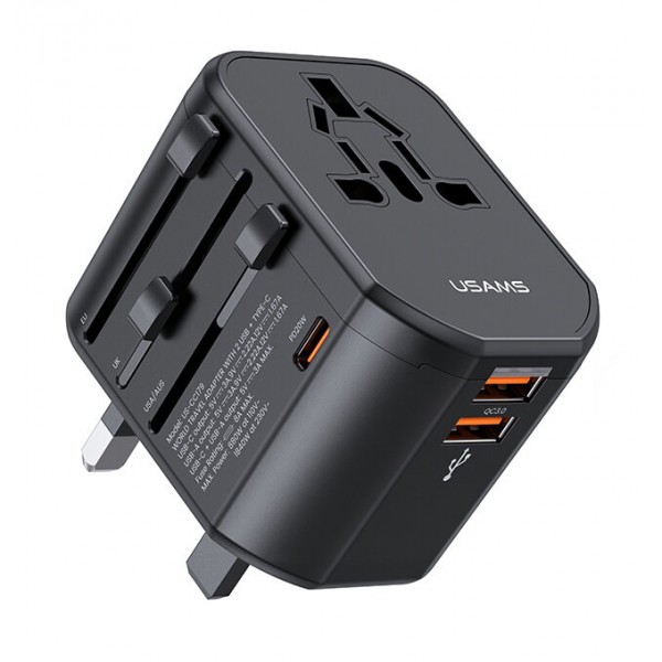 USAMS φορτιστής/αντάπτορας πρίζας US-CC179, USB-C & 2x USB, universal, 20W, μαύρος - Mobile