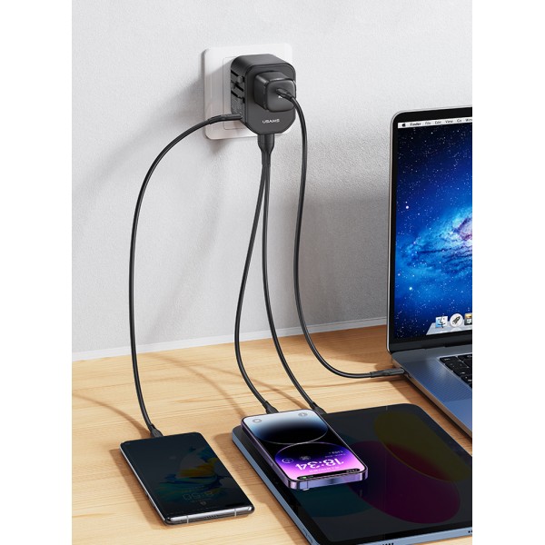 USAMS φορτιστής/αντάπτορας πρίζας US-CC179, USB-C & 2x USB, universal, 20W, μαύρος - Mobile
