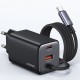 USAMS φορτιστής τοίχου CC266 με καλώδιο, USB & USB-C, 65W, GaN, μαύρος
