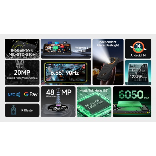 ULEFONE smartphone Armor X31, 6.56", 6/128GB, 6050mAh, IP68/IP69K, μαύρο - Smartphones