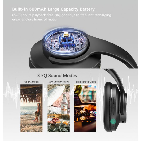 DOQAUS headphones DESIGN 1, ασύρματα & ενσύρματα, Φ40mm, 600mAh, γκρι