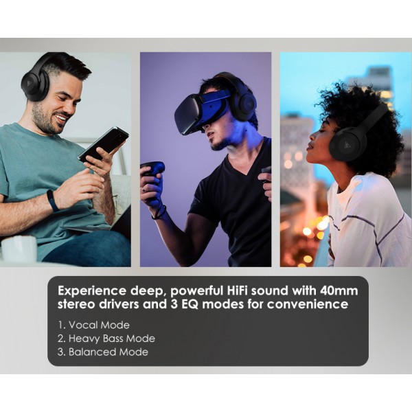 DOQAUS headphones DESIGN 2, ασύρματα & ενσύρματα, Φ40mm, 600mAh, μαύρα