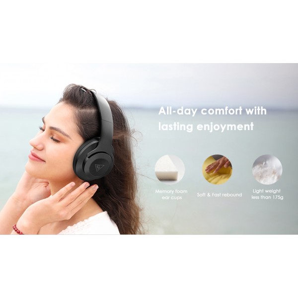 DOQAUS headphones DESIGN 2, ασύρματα & ενσύρματα, Φ40mm, 600mAh, μαύρα