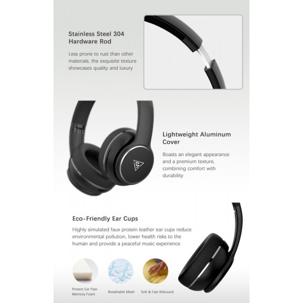 DOQAUS headphones DESIGN 3, ασύρματα & ενσύρματα, Φ40mm, 600mAh, μαύρα