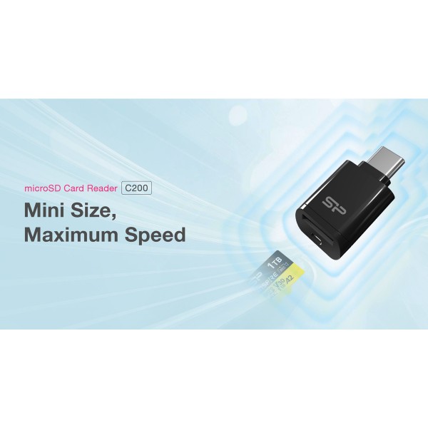 SILICON POWER card reader C200 για micro SD, USB-C, USB 3.2, 180/165MBps, μαύρο - USB Hubs - Card Readers