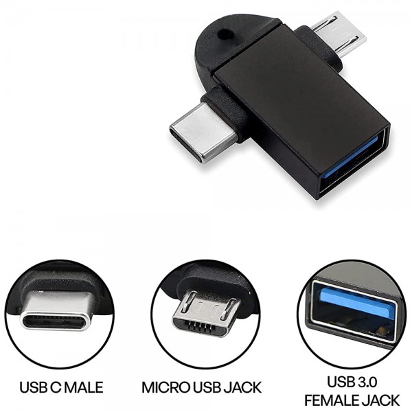 POWERTECH αντάπτορας USB σε USB-C & micro USB CAB-UC090, 5Gbps, μαύρος