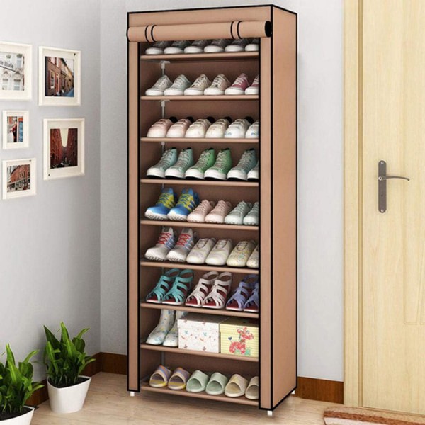 HOME USE υφασμάτινη παπουτσοθήκη HUH-0221 με 9 ράφια, 57x28x160cm, καφέ - Οργάνωση Χώρου