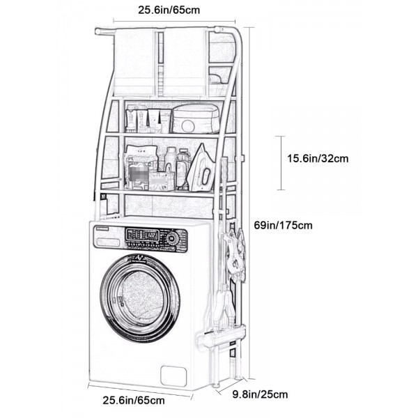 HOME USE ραφιέρα μπάνιου HUH-0222 με 3 ράφια, μεταλλική, 65x25x175cm, λευκή