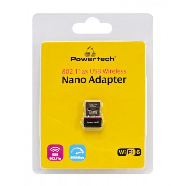 POWERTECH ασύρματος USB αντάπτορας δικτύου PT-1383, 300Mbps WiFi 6