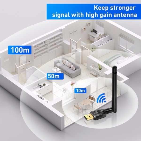POWERTECH USB Bluetooth 5.4 αντάπτορας PT-1385 με εμβέλεια έως 100m