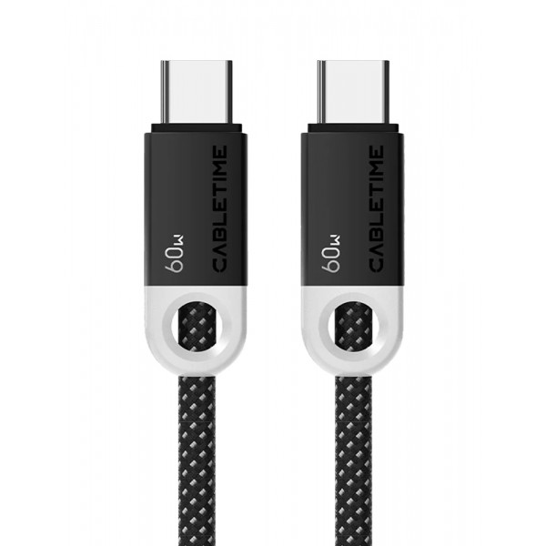 CABLETIME καλώδιο USB-C CT-CM60-PBW, 60W PD, 480Mbps, 0.25m, μαύρο - USB-C (Type-C)