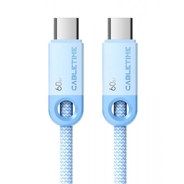 CABLETIME καλώδιο USB-C CT-CM60-PBW, 60W PD, 480Mbps, 0.25m, μπλε - USB-C (Type-C)