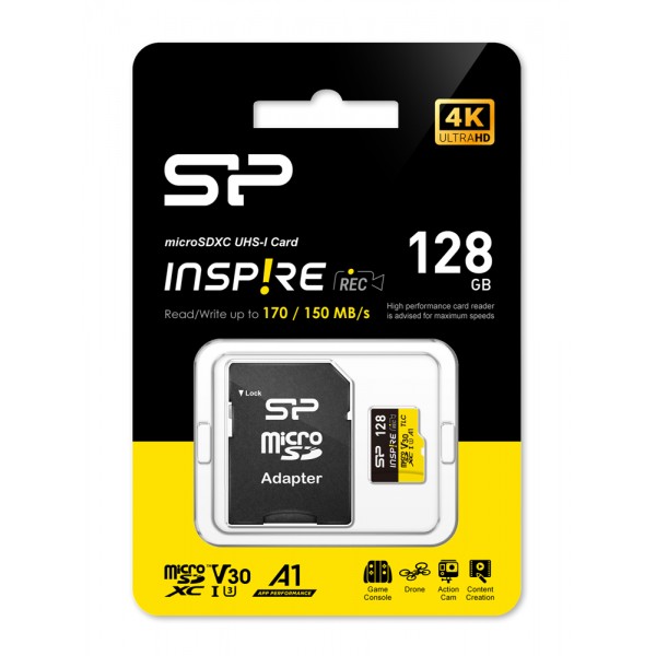 SILICON POWER κάρτα μνήμης microSDXC Inspire, 128GB, UHS-I U3 A1 V30 - Κάρτες Μνήμης