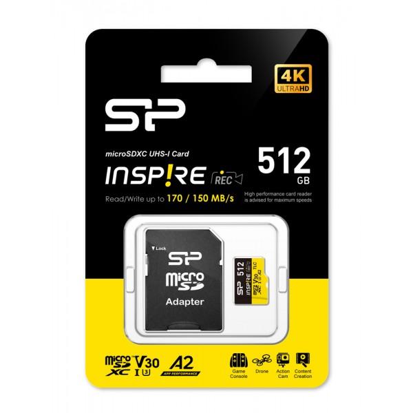 SILICON POWER κάρτα μνήμης microSDXC Inspire, 512GB, UHS-I U3 A1 V30 - Κάρτες Μνήμης