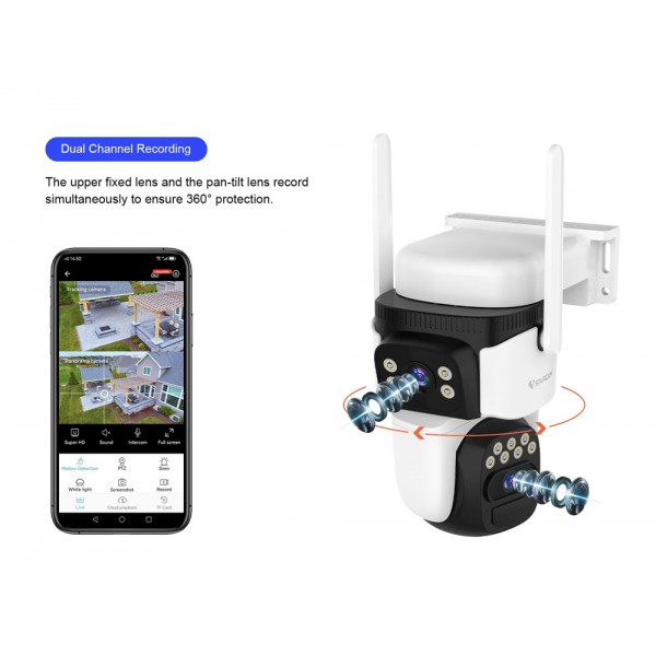 VSTARCAM smart ηλιακή κάμερα CB621DR, dual lens, 3MP, WiFi, SD, PTZ, IP66 - VSTARCAM