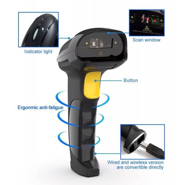 GTCODESTAR barcode scanner X-620F, 1D, ενσύρματο & ασύρματο, 800mAh, μαύρο
