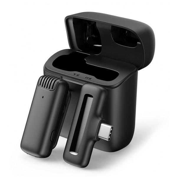 APEXEL ασύρματο μικρόφωνο APL-MIC007 με θήκη φόρτισης, USB-C, 2.4GHz, μαύρο - Αξεσουάρ κινητών