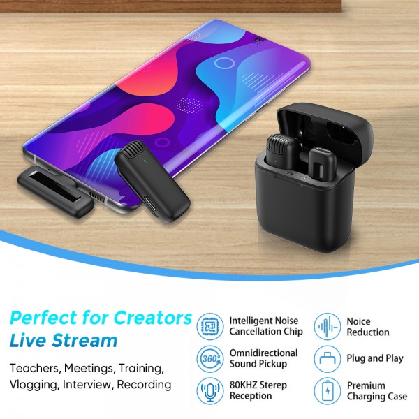 APEXEL ασύρματο μικρόφωνο APL-MIC013 με θήκη φόρτισης, Lightning, 2.4GHz, μαύρο