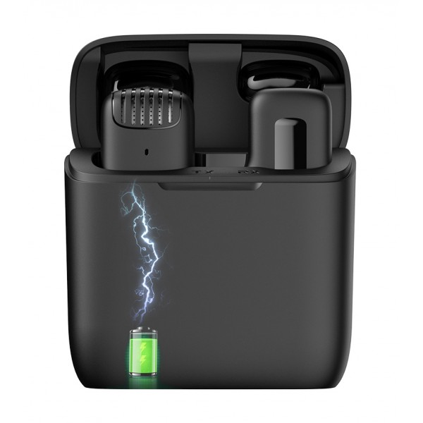 APEXEL ασύρματο μικρόφωνο APL-MIC013 με θήκη φόρτισης, Lightning, 2.4GHz, μαύρο