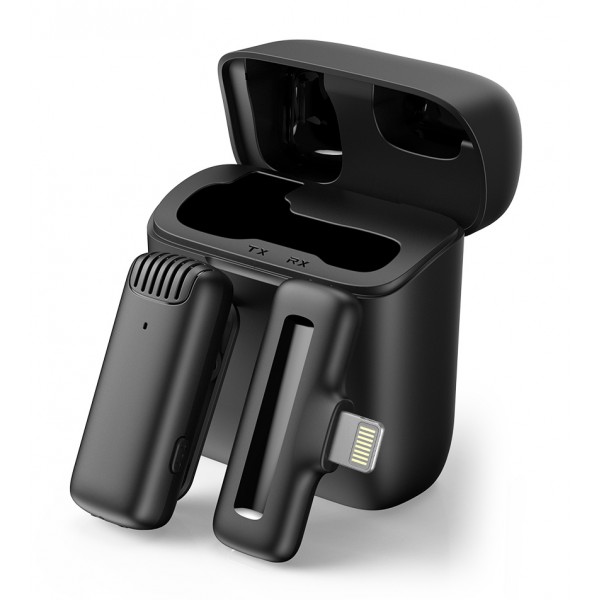APEXEL ασύρματο μικρόφωνο APL-MIC013 με θήκη φόρτισης, Lightning, 2.4GHz, μαύρο - Αξεσουάρ κινητών