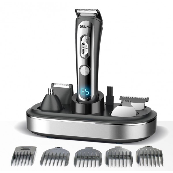 BRUNO BRN-0221 Κουρευτική/Ξυριστική μηχανή 5 σε 1, επαναφορτιζόμενη, ψηφιακή ένδειξη, σετ 16τμχ, black-Inox - Προσωπική Περιποίηση