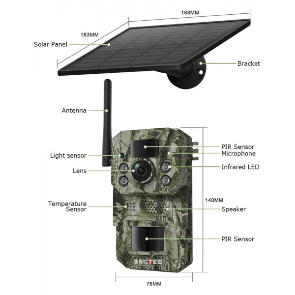 SECTEC smart ηλιακή κάμερα κυνηγού ST-HC809, 3MP, 4G, PIR, SD, IP66