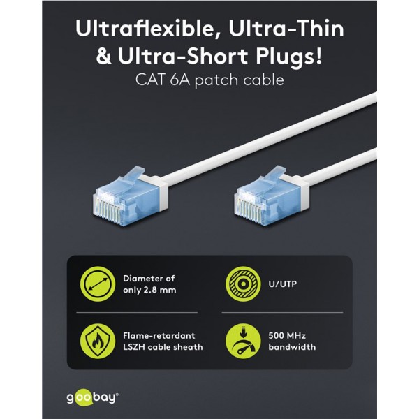GOOBAY καλώδιο δικτύου 74301, CAT 6A U/UTP, slim, copper, 500MHz, 10m, λευκό - Δίκτυο