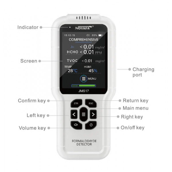 NOYAFA ψηφιακός μετρητής περιβάλλοντος JMS17, 4 σε 1, επαναφορτιζόμενος