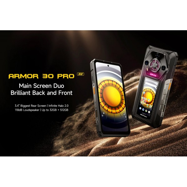 ULEFONE smartphone Armor 30 Pro, 6.95" & 3.4", 16/512GB, 5G, 12800mAh, IP68/IP69K, μαύρο - Smartphones