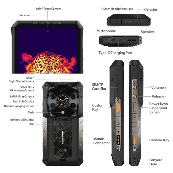 ULEFONE smartphone Armor 28 Ultra Thermal, 6.67" & 1.04, 16/1TB, 5G, 10600mAh, IP68/IP69K, μαύρο