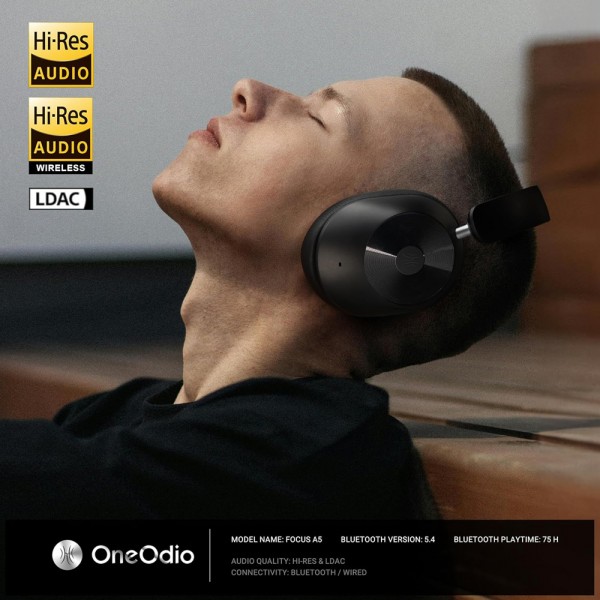 ONEODIO headphones Focus A5, ενσύρματα & ασύρματα, Hybrid ANC, 40mm, 600mAh, μαύρο - Ακουστικά - Bluetooth