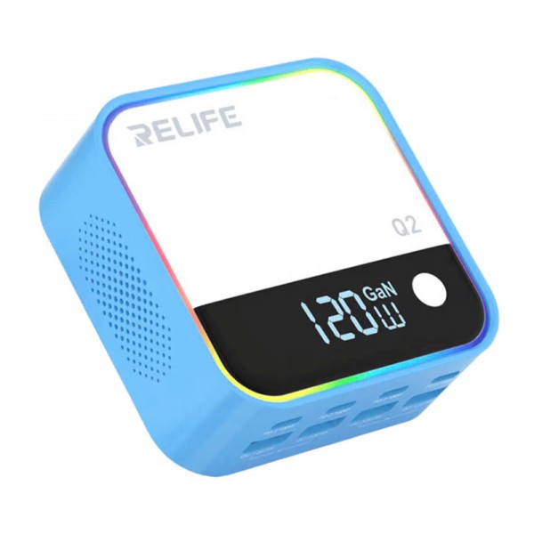 RELIFE σταθμός φόρτισης Q2, 4x USB-C & 4x USB, 120W, GaN, μπλε - RELIFE