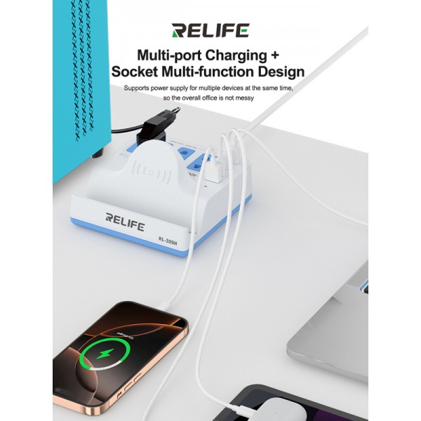 RELIFE σταθμός φόρτισης RL-309H, USB/3x USB-C/3x DC/wireless, 72W, λευκός - RELIFE