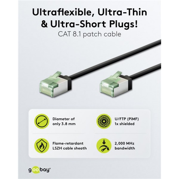 GOOBAY καλώδιο δικτύου 74350, CAT 8.1 U/FTP, slim, copper, 2000MHz, 0.15m, μαύρο - Δίκτυο