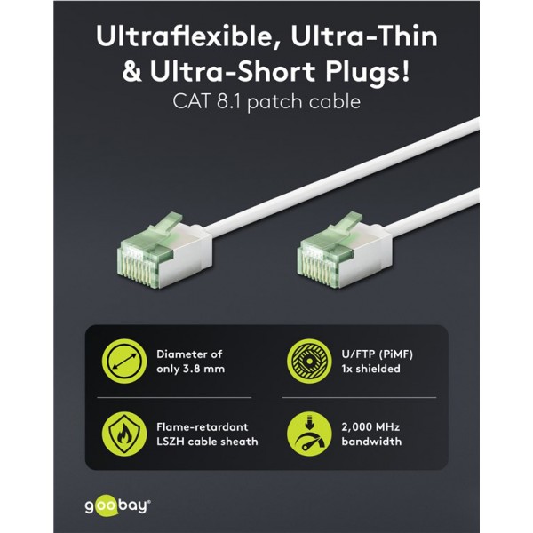 GOOBAY καλώδιο δικτύου 74357, CAT 8.1 U/FTP, slim, copper, 2000MHz, 0.15m, λευκό - Δίκτυο